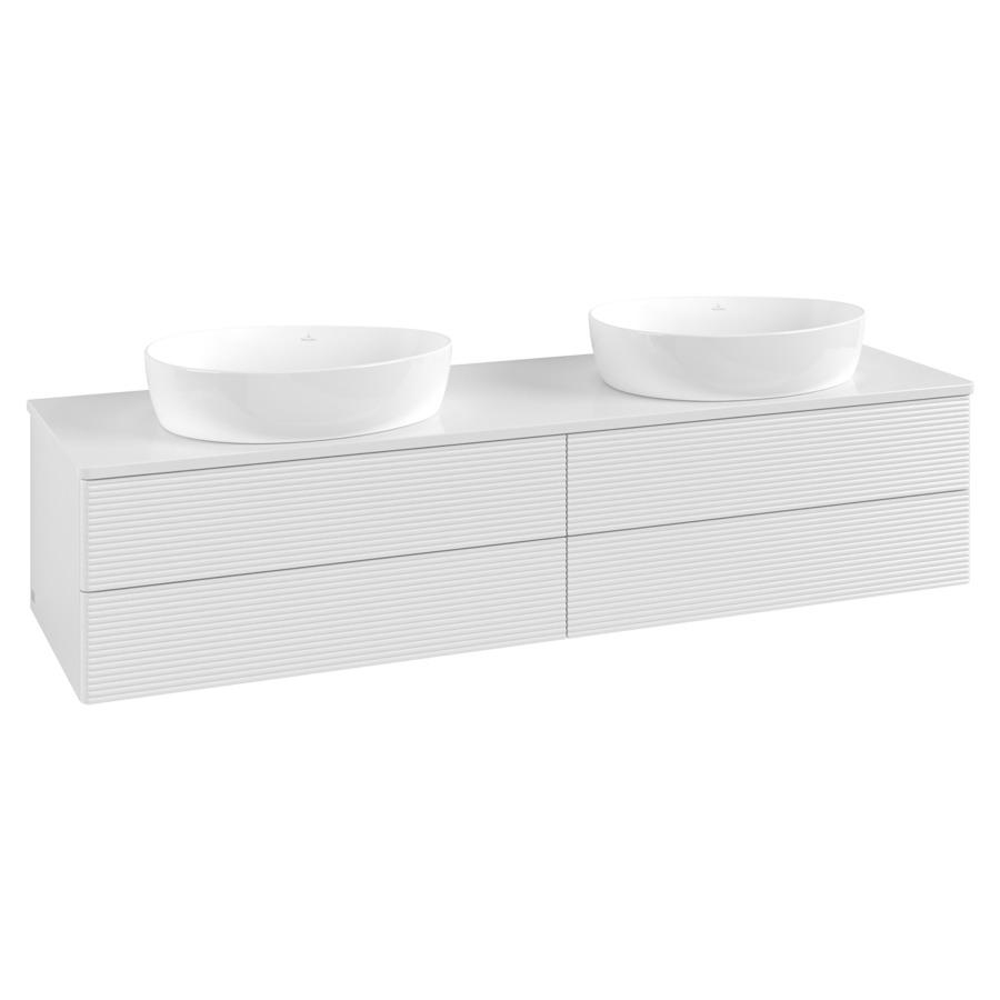 Élément inférieur  Antao
160 x 36 x 50 cm
2&nbsp;éléments de tiroir, 2&nbsp;tiroirs chacune
avec siphon gain de place
avec matériel de fixation
pour 2 lavabos à poser 234171/234172/234173
recouvrement sans trou pour robinet
