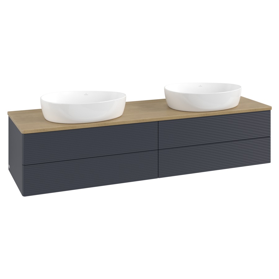 Élément inférieur  Antao
160 x 36 x 50 cm
2&nbsp;éléments de tiroir, 2&nbsp;tiroirs chacune
avec siphon gain de place
avec matériel de fixation
pour 2 lavabos à poser 234171/234172/234173
recouvrement Honey Oak
sans trou pour robinet