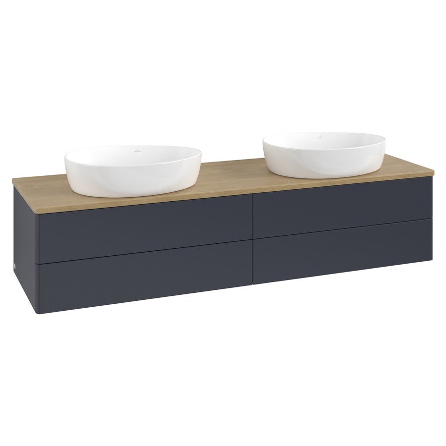 Élément inférieur  Antao
160 x 36 x 50 cm
2&nbsp;éléments de tiroir, 2&nbsp;tiroirs chacune
avec siphon gain de place
avec matériel de fixation
pour 2 lavabos à poser 234171/234172/234173
recouvrement Honey Oak
sans trou pour robinet