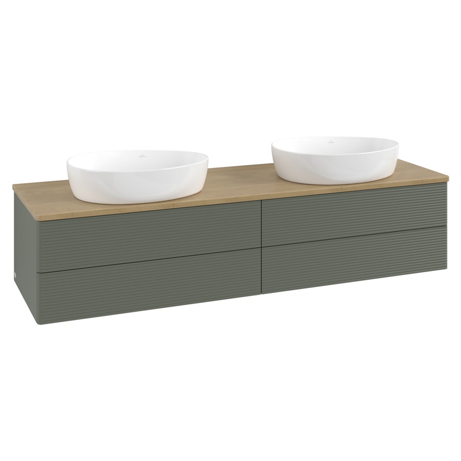 Élément inférieur  Antao
160 x 36 x 50 cm
2&nbsp;éléments de tiroir, 2&nbsp;tiroirs chacune
avec siphon gain de place
avec matériel de fixation
pour 2 lavabos à poser 234171/234172/234173
recouvrement Honey Oak
sans trou pour robinet