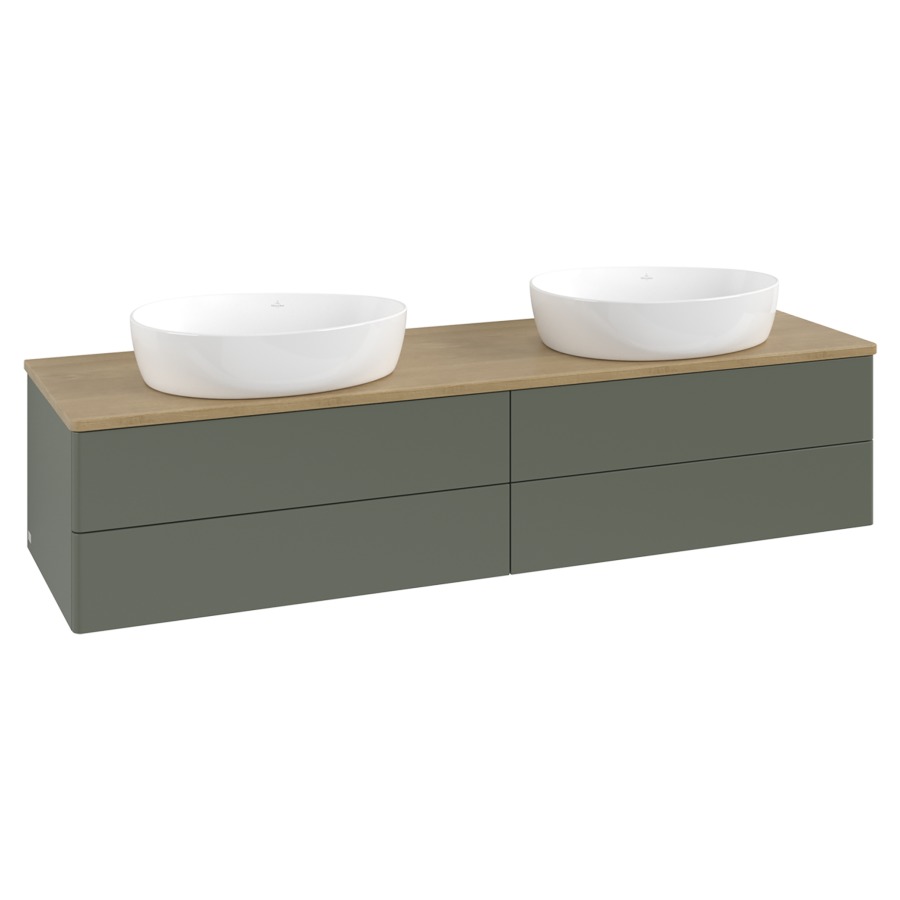 Élément inférieur  Antao
160 x 36 x 50 cm
2&nbsp;éléments de tiroir, 2&nbsp;tiroirs chacune
avec siphon gain de place
avec matériel de fixation
pour 2 lavabos à poser 234171/234172/234173
recouvrement Honey Oak
sans trou pour robinet