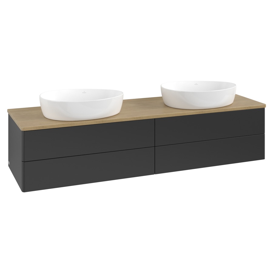 Élément inférieur  Antao
160 x 36 x 50 cm
2&nbsp;éléments de tiroir, 2&nbsp;tiroirs chacune
avec siphon gain de place
avec matériel de fixation
pour 2 lavabos à poser 234171/234172/234173
recouvrement Honey Oak
sans trou pour robinet