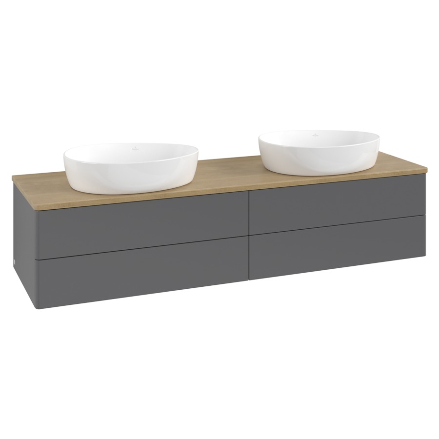 Élément inférieur  Antao
160 x 36 x 50 cm
2&nbsp;éléments de tiroir, 2&nbsp;tiroirs chacune
avec siphon gain de place
avec matériel de fixation
pour 2 lavabos à poser 234171/234172/234173
recouvrement Honey Oak
sans trou pour robinet