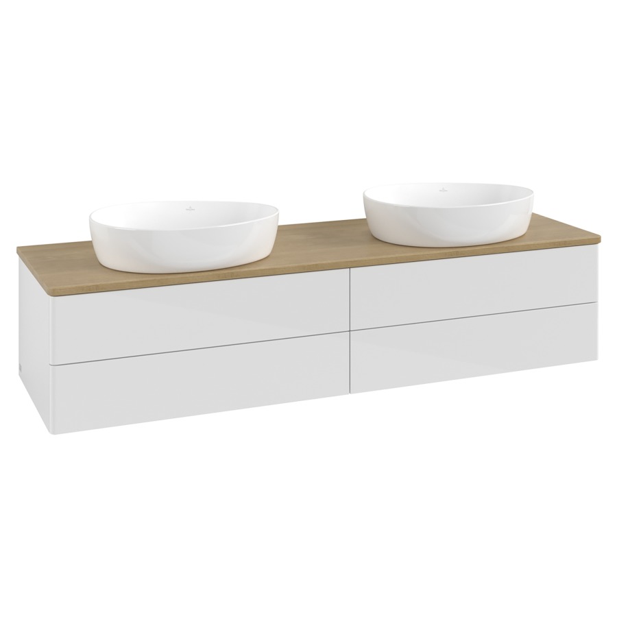 Élément inférieur  Antao
160 x 36 x 50 cm
2&nbsp;éléments de tiroir, 2&nbsp;tiroirs chacune
avec siphon gain de place
avec matériel de fixation
pour 2 lavabos à poser 234171/234172/234173
recouvrement Honey Oak
sans trou pour robinet