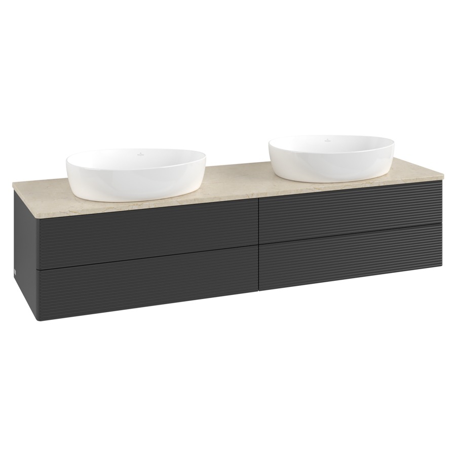 Élément inférieur  Antao
160 x 36 x 50 cm
2&nbsp;éléments de tiroir, 2&nbsp;tiroirs chacune
avec siphon gain de place
avec matériel de fixation
pour 2 lavabos à poser 234171/234172/234173
recouvrement Botticino
sans trou pour robinet