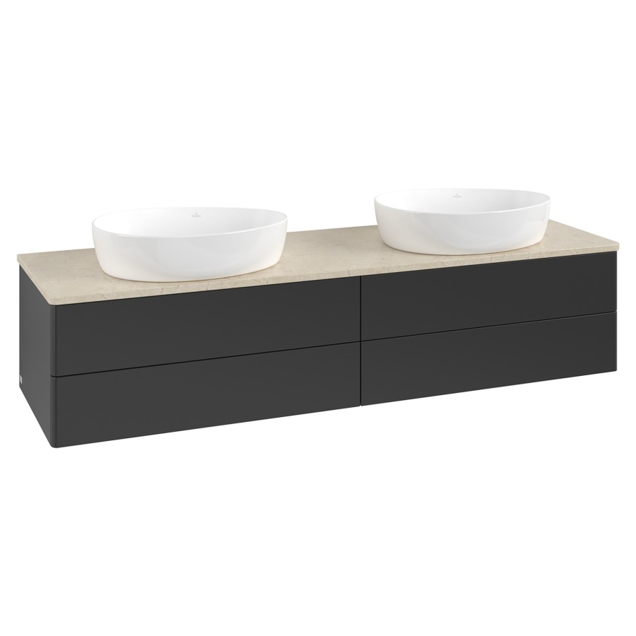 Élément inférieur  Antao
160 x 36 x 50 cm
2&nbsp;éléments de tiroir, 2&nbsp;tiroirs chacune
avec siphon gain de place
avec matériel de fixation
pour 2 lavabos à poser 234171/234172/234173
recouvrement Botticino
sans trou pour robinet