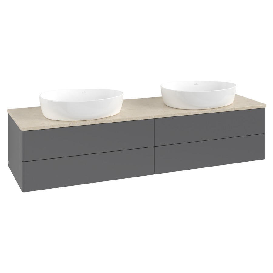 Élément inférieur  Antao
160 x 36 x 50 cm
2&nbsp;éléments de tiroir, 2&nbsp;tiroirs chacune
avec siphon gain de place
avec matériel de fixation
pour 2 lavabos à poser 234171/234172/234173
recouvrement Botticino
sans trou pour robinet
