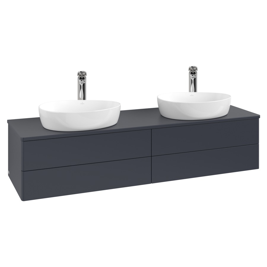 Élément inférieur  Antao
160 x 36 x 50 cm
2&nbsp;éléments de tiroir, 2&nbsp;tiroirs chacune
avec siphon gain de place
avec matériel de fixation
pour 2 lavabos à poser 101037/101039/234171
recouvrement avec trou pour robinet