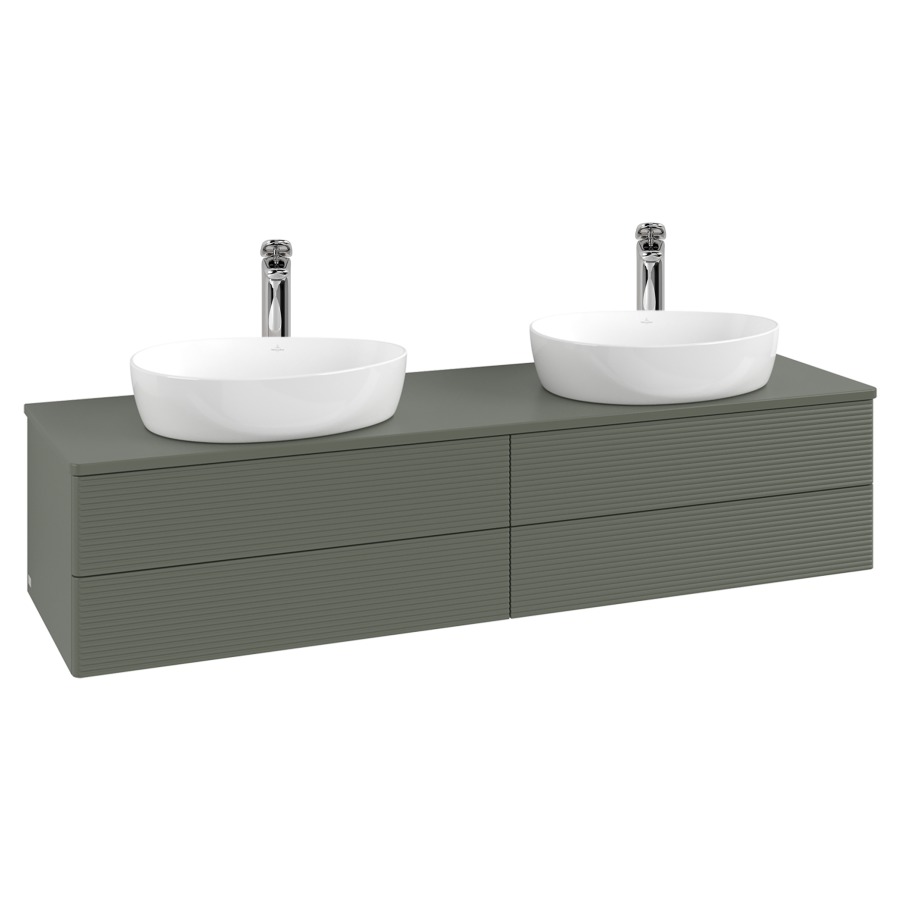 Élément inférieur  Antao
160 x 36 x 50 cm
2&nbsp;éléments de tiroir, 2&nbsp;tiroirs chacune
avec siphon gain de place
avec matériel de fixation
pour 2 lavabos à poser 101037/101039/234171
recouvrement avec trou pour robinet