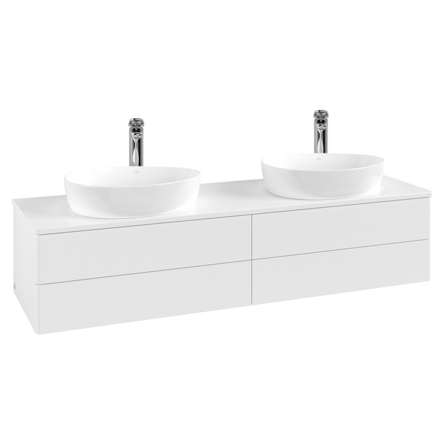 Élément inférieur  Antao
160 x 36 x 50 cm
2&nbsp;éléments de tiroir, 2&nbsp;tiroirs chacune
avec siphon gain de place
avec matériel de fixation
pour 2 lavabos à poser 101037/101039/234171
recouvrement avec trou pour robinet