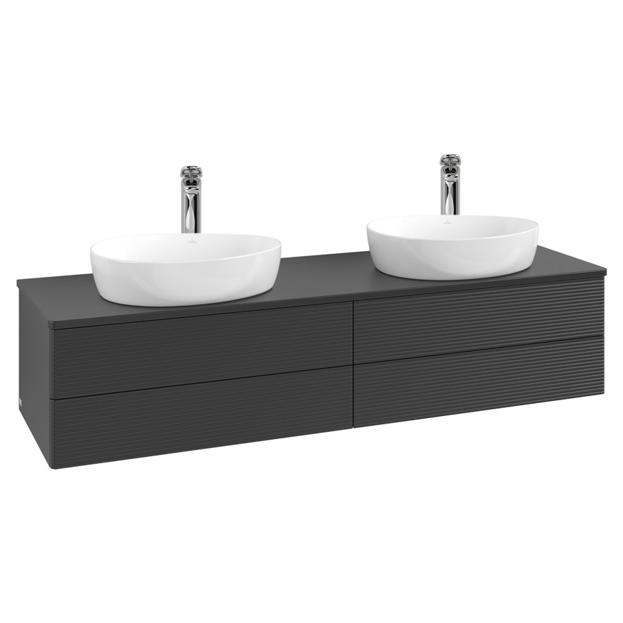 Élément inférieur  Antao
160 x 36 x 50 cm
2&nbsp;éléments de tiroir, 2&nbsp;tiroirs chacune
avec siphon gain de place
avec matériel de fixation
pour 2 lavabos à poser 101037/101039/234171
recouvrement avec trou pour robinet