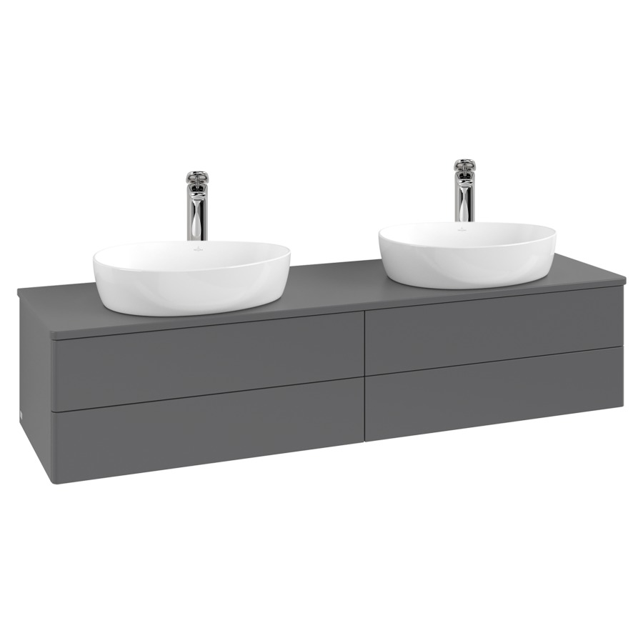 Élément inférieur  Antao
160 x 36 x 50 cm
2&nbsp;éléments de tiroir, 2&nbsp;tiroirs chacune
avec siphon gain de place
avec matériel de fixation
pour 2 lavabos à poser 101037/101039/234171
recouvrement avec trou pour robinet