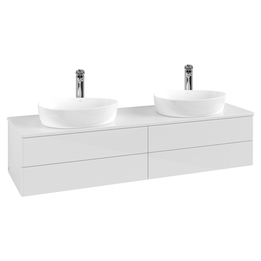 Élément inférieur  Antao
160 x 36 x 50 cm
2&nbsp;éléments de tiroir, 2&nbsp;tiroirs chacune
avec siphon gain de place
avec matériel de fixation
pour 2 lavabos à poser 101037/101039/234171
recouvrement avec trou pour robinet