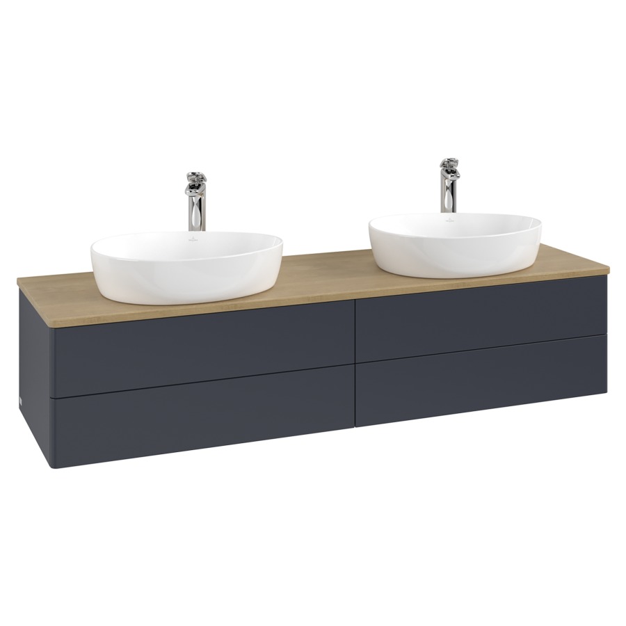 Élément inférieur  Antao
160 x 36 x 50 cm
2&nbsp;éléments de tiroir, 2&nbsp;tiroirs chacune
avec siphon gain de place
avec matériel de fixation
pour 2 lavabos à poser 101037/101039/234171
recouvrement Honey Oak, avec trou pour robinet