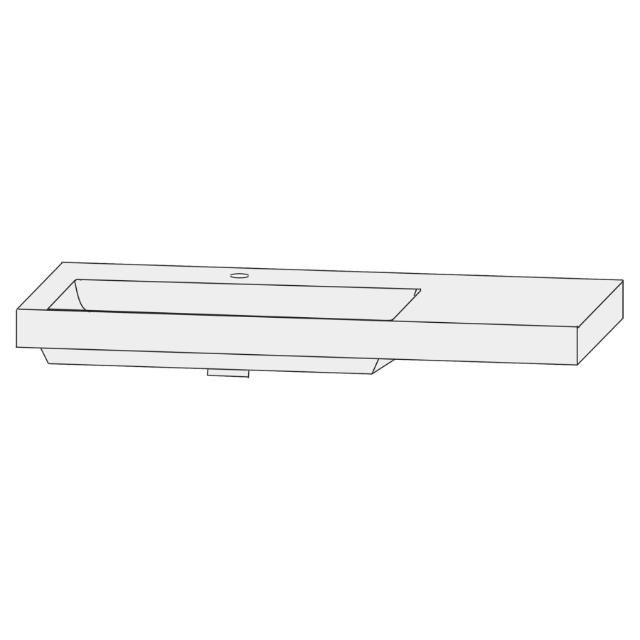 Lavabo pour meuble  Design Line Tess Q!flat
122 x 45 cm
Céramique, rectangulaire
lavabo à gauche
avec système Clou 
avec tablette de robinetterie