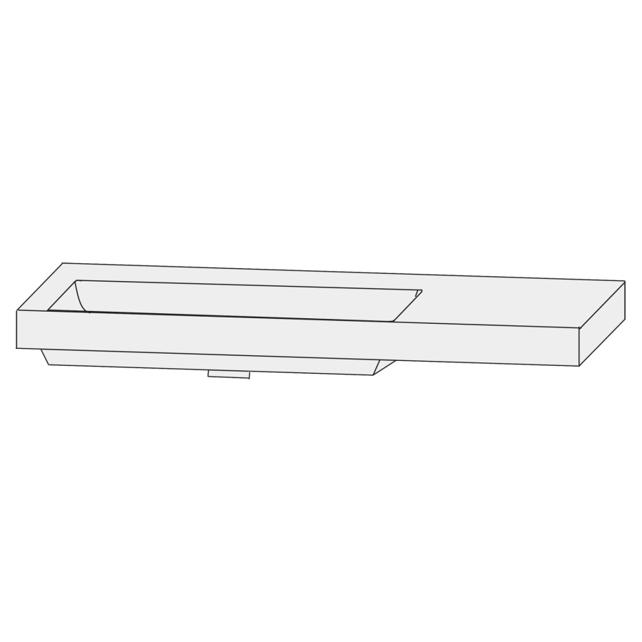 Lavabo pour meuble  Design Line Tess Q!flat
122 x 45 cm
Céramique, rectangulaire
lavabo à gauche
avec système Clou 
avec tablette de robinetterie