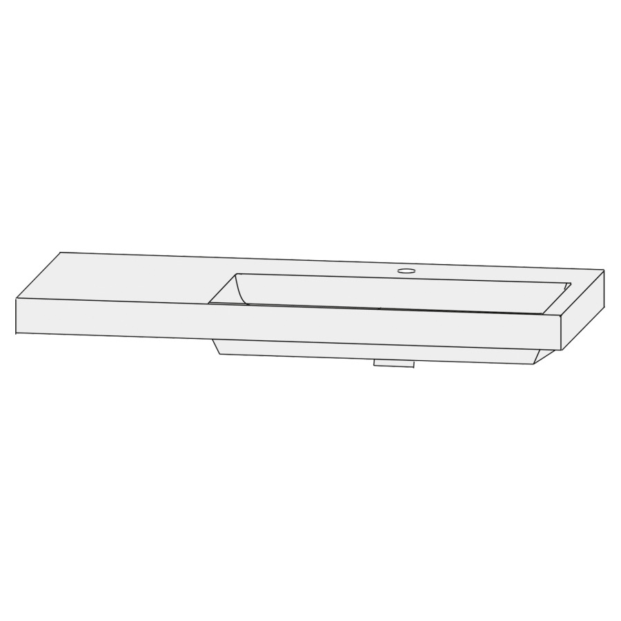 Lavabo pour meuble  Design Line Tess Q!flat
122 x 45 cm
Céramique, rectangulaire
lavabo à droite
avec système Clou 
avec tablette de robinetterie