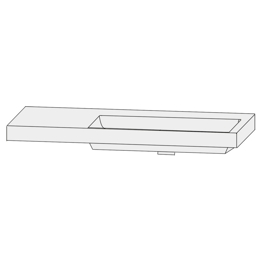 Lavabo pour meuble  Design Line Tess Q!flat
122 x 45 cm
Céramique, rectangulaire
lavabo à droite
avec système Clou 
avec tablette de robinetterie