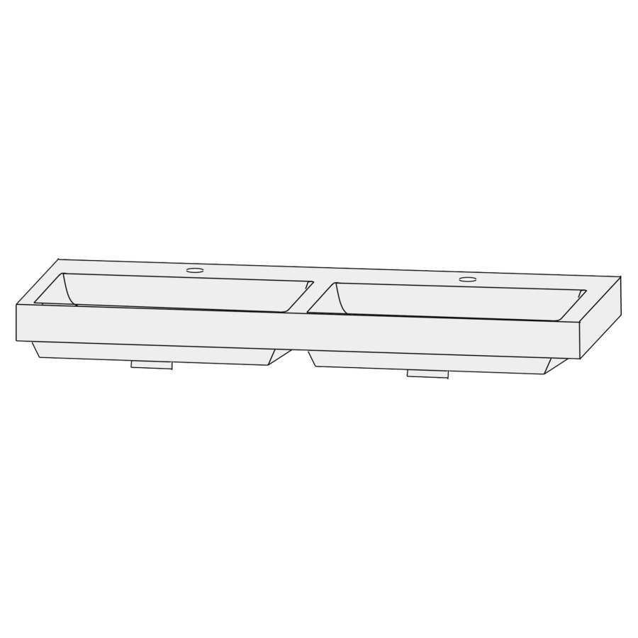 Lavabo double pour meuble Design Line Tess Q!flat
122 x 45 cm
Céramique, rectangulaire
avec système Clou 
avec tablette de robinetterie