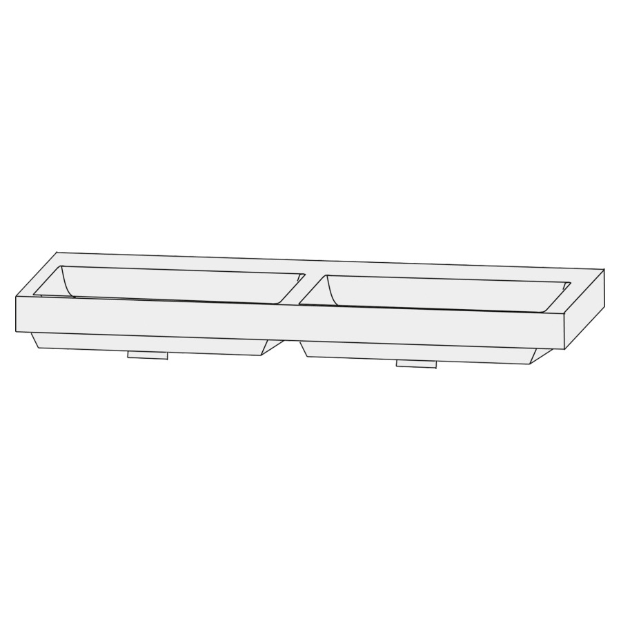Lavabo double pour meuble Design Line Tess Q!flat
122 x 45 cm
Céramique, rectangulaire
avec système Clou 
avec tablette de robinetterie
