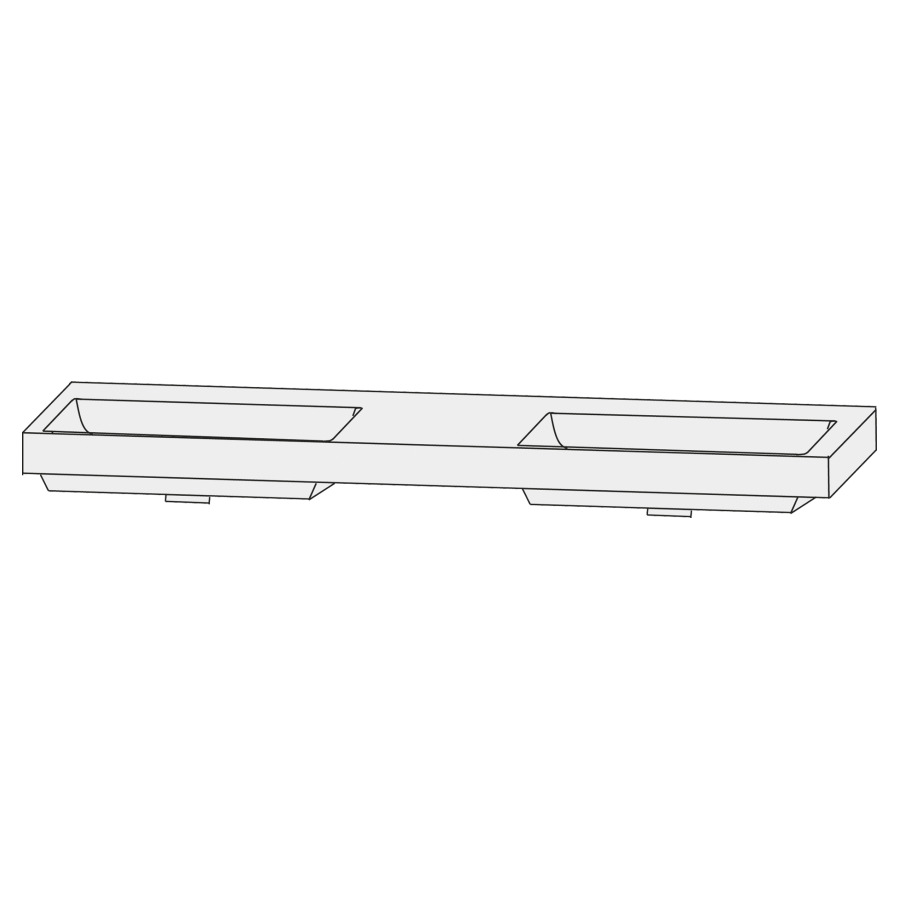 Lavabo double pour meuble Design Line Tess Q!flat
142 x 45 cm
Céramique, rectangulaire
avec système Clou 
avec tablette de robinetterie