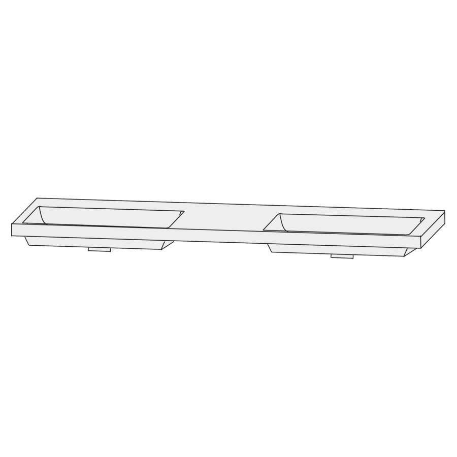 Lavabo double pour meuble Design Line Tess Q!flat
152 x 45 cm
Céramique, rectangulaire
avec système Clou 
avec tablette de robinetterie