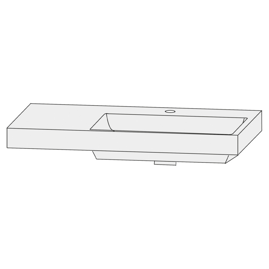 Lavabo pour meuble  Design Line Tess Q!flat
92 x 45 cm
Céramique, rectangulaire
lavabo à droite
avec système Clou 
avec tablette de robinetterie