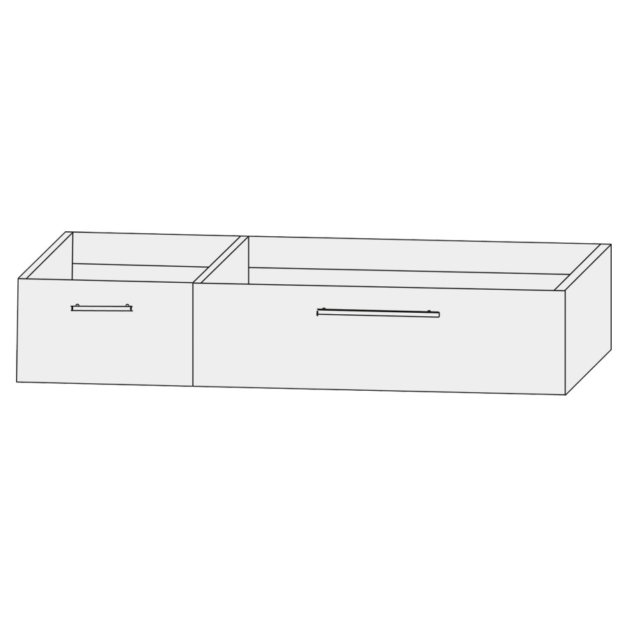 Élément inférieur  Design Line Tess
120 x 24 x 44 cm
2&nbsp;éléments de tiroir (30/90)
1&nbsp;tiroir chacune
pour lavabo asymétrique pour meuble