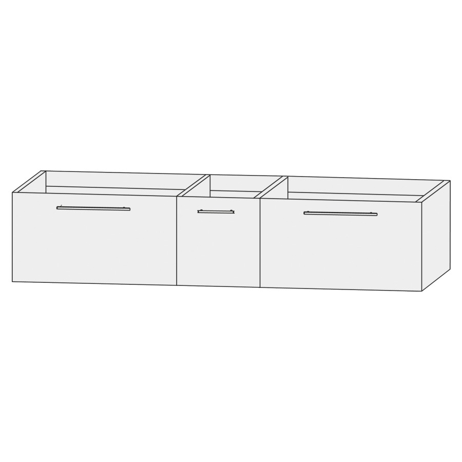 Élément inférieur  Design Line Tess
150 x 32 x 44 cm
3&nbsp;éléments de tiroir (60/30/60)
1&nbsp;tiroir chacune
pour lavabo double pour meuble 107852