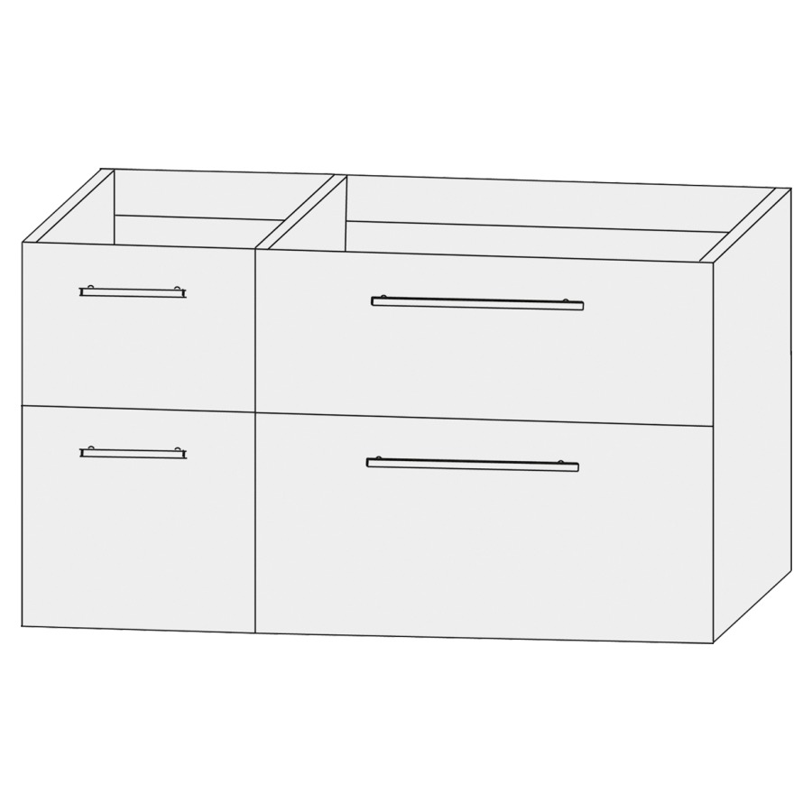 Élément inférieur  Design Line Tess
90 x 56 x 44 cm
2&nbsp;éléments de tiroir (30/60)
2&nbsp;tiroirs chacune
pour lavabo asymétrique pour meuble