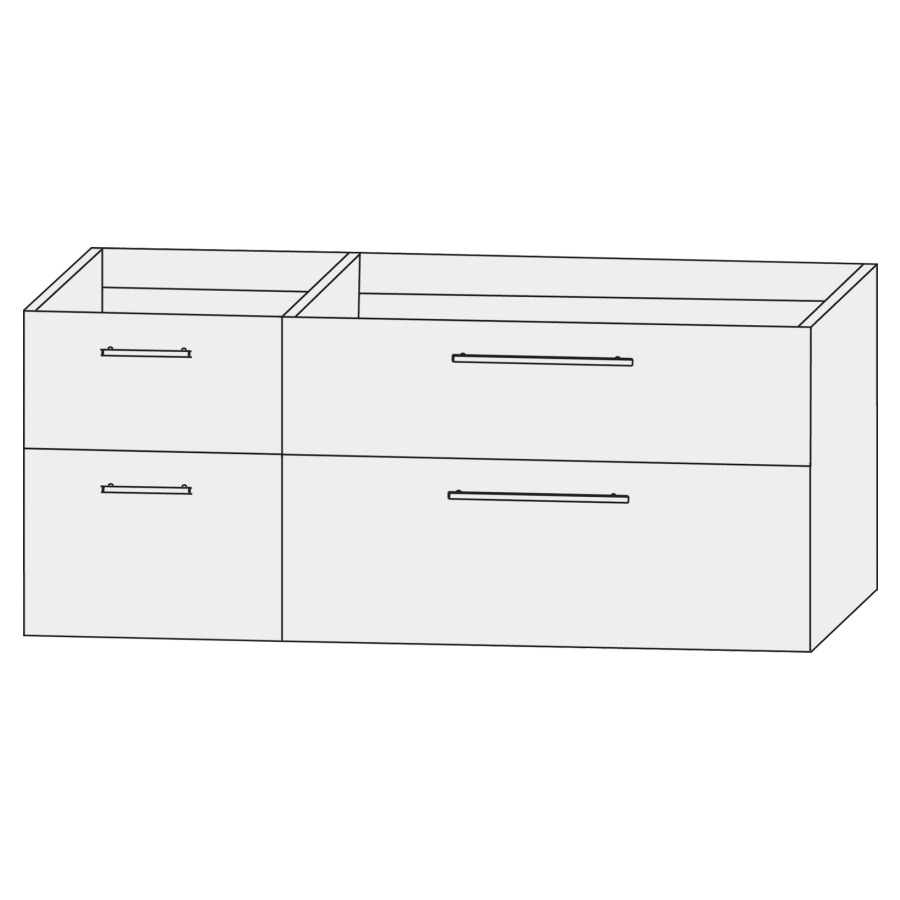 Élément inférieur  Design Line Tess
120 x 56 x 44 cm
2&nbsp;éléments de tiroir (30/90)
2&nbsp;tiroirs chacune
pour lavabo asymétrique pour meuble