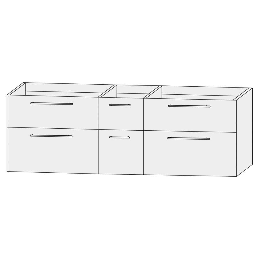 Élément inférieur  Design Line Tess
150 x 56 x 44 cm
3&nbsp;éléments de tiroir (60/30/60)
2&nbsp;tiroirs chacune
pour lavabo double pour meuble 107852