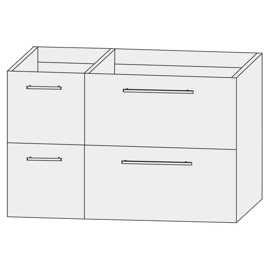 Élément inférieur  Design Line Tess
90 x 64 x 44 cm
2&nbsp;éléments de tiroir (30/60)
2&nbsp;tiroirs chacune
pour lavabo asymétrique pour meuble