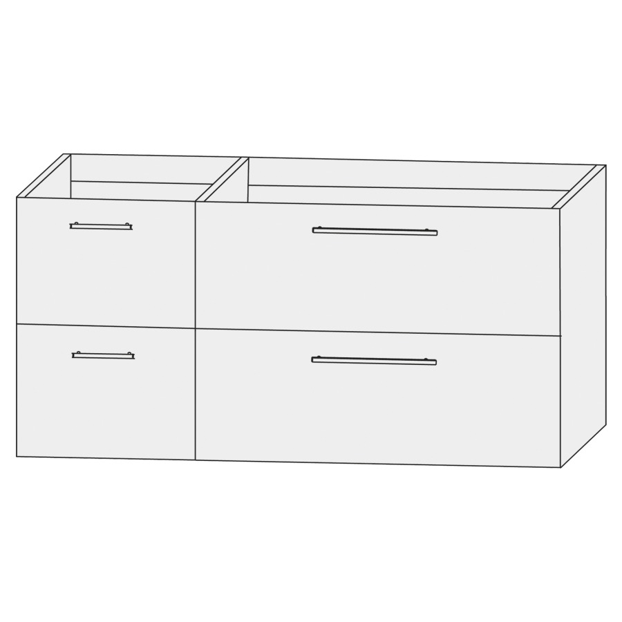Élément inférieur  Design Line Tess
120 x 64 x 44 cm
2&nbsp;éléments de tiroir (30/90)
2&nbsp;tiroirs chacune
pour lavabo asymétrique pour meuble