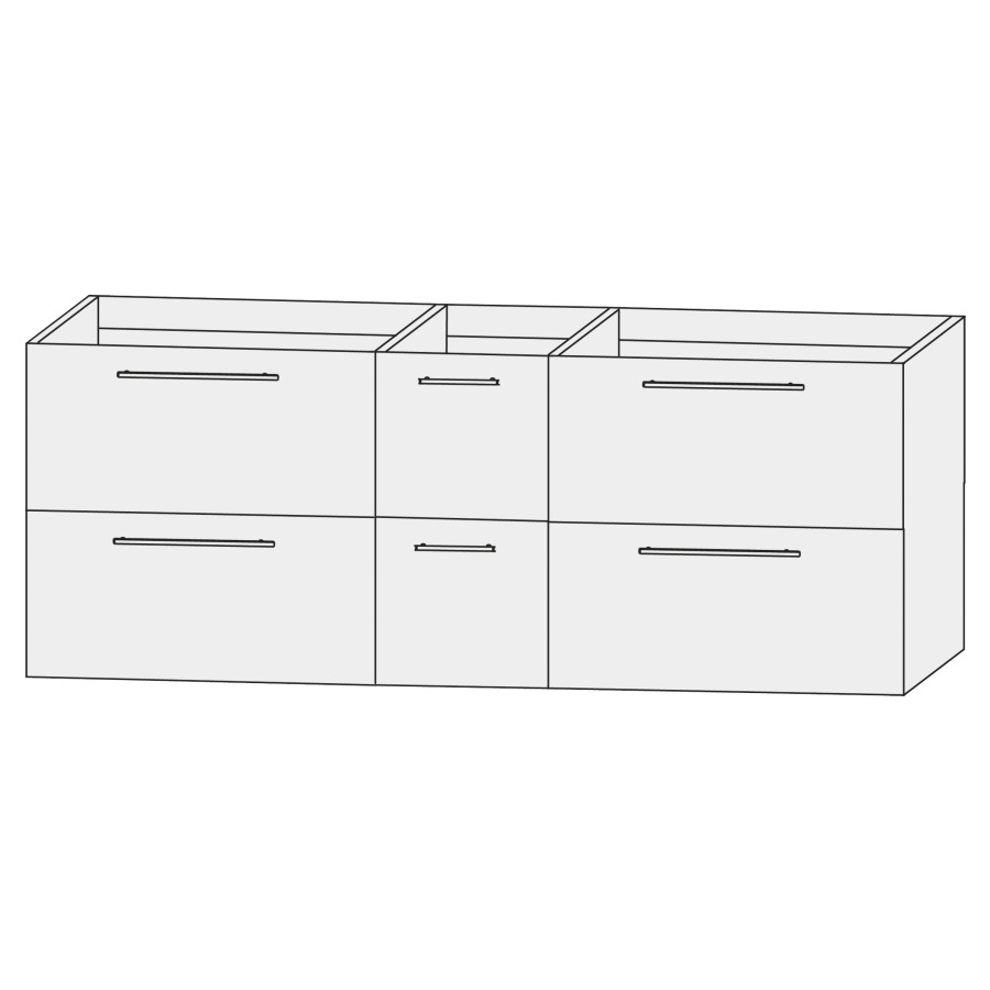 Élément inférieur  Design Line Tess
150 x 64 x 44 cm
3&nbsp;éléments de tiroir (60/30/60)
2&nbsp;tiroirs chacune
pour lavabo double pour meuble 107852