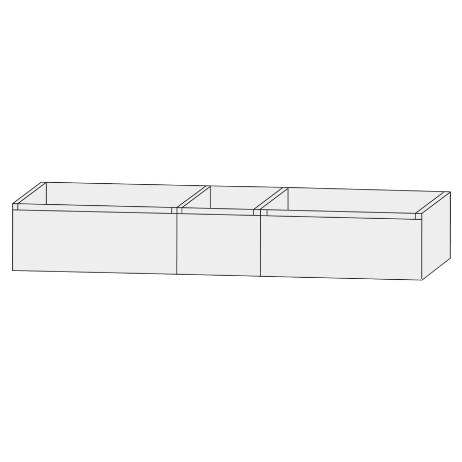 Élément inférieur  Design Line Tess
150 x 28 x 44 cm
3&nbsp;éléments de tiroir, (60/30/60)
2&nbsp;tiroirs chacune, sans poignée
pour lavabo double pour meuble 107852