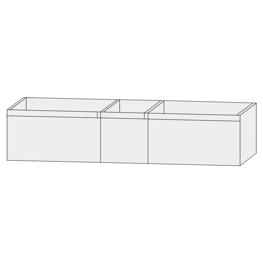 Élément inférieur  Design Line Tess
150 x 36 x 44 cm
3&nbsp;éléments de tiroir, (60/30/60)
2&nbsp;tiroirs chacune, sans poignée
pour lavabo double pour meuble 107852