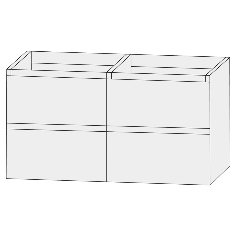 Élément inférieur  Design Line Tess
120 x 72 x 44 cm
2&nbsp;éléments de tiroir, 2&nbsp;tiroirs chacune
sans poignée, pour lavabo double
pour meuble Q!flat/Squared