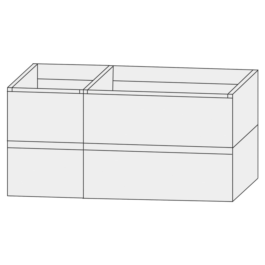 Élément inférieur  Design Line Tess
90 x 56 x 44 cm
2&nbsp;éléments de tiroir (30/60)
2&nbsp;tiroirs chacune, sans poignée
pour lavabo asymétrique pour meuble