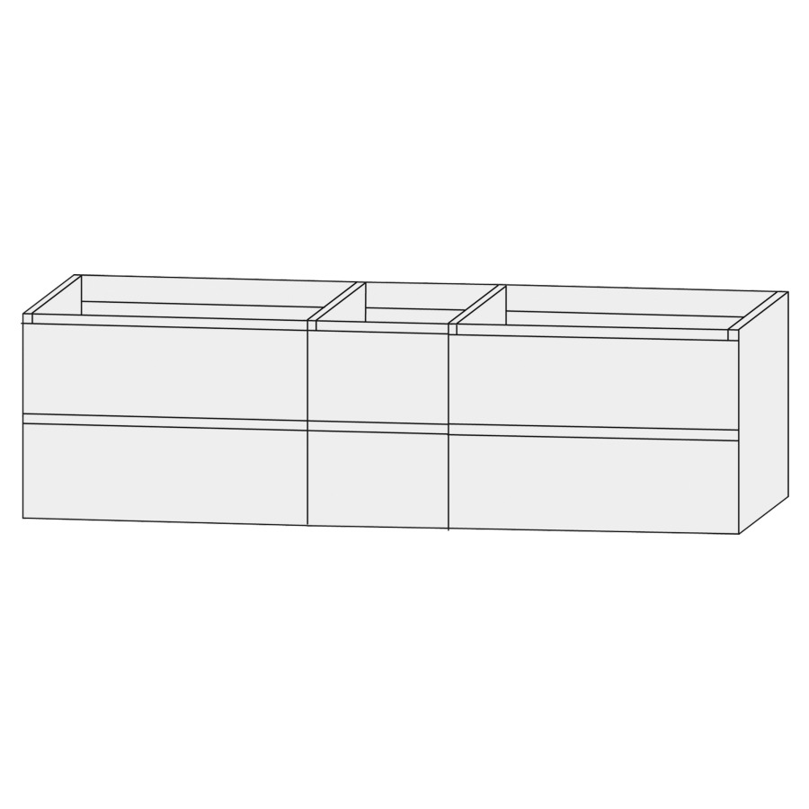 Élément inférieur  Design Line Tess
150 x 56 x 44 cm
3&nbsp;éléments de tiroir, (60/30/60)
2&nbsp;tiroirs chacune, sans poignée
pour lavabo double pour meuble 107852