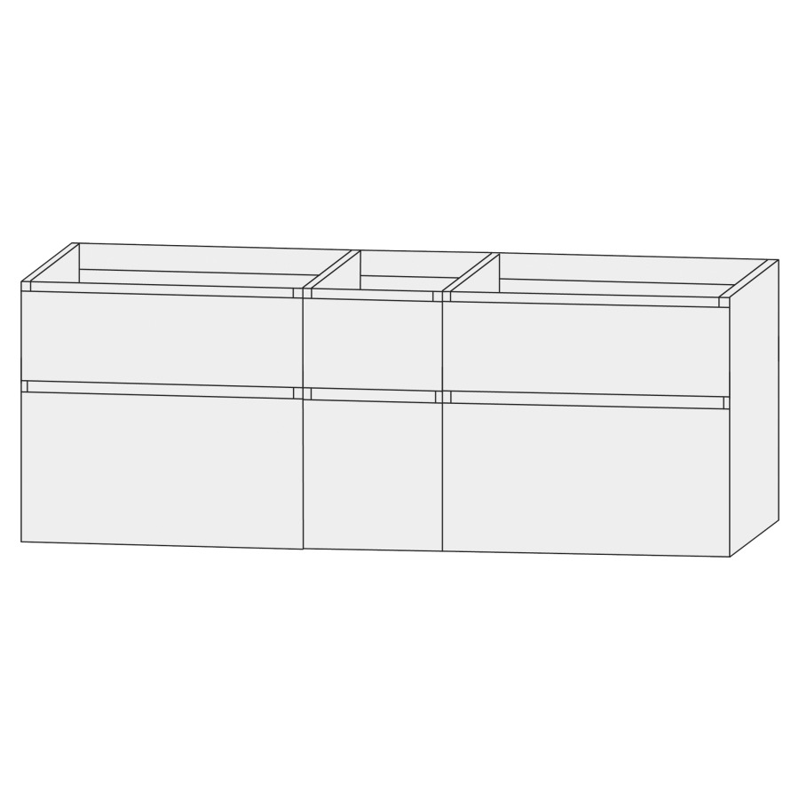 Élément inférieur  Design Line Tess
150 x 64 x 44 cm
3&nbsp;éléments de tiroir, (60/30/60)
2&nbsp;tiroirs chacune, sans poignée
pour lavabo double pour meuble 107852