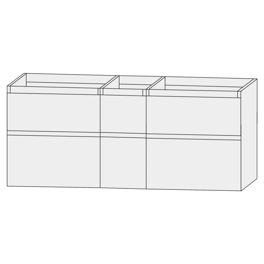 Élément inférieur  Design Line Tess
150 x 72 x 44 cm
3&nbsp;éléments de tiroir, (60/30/60)
2&nbsp;tiroirs chacune, sans poignée
pour lavabo double pour meuble 107852