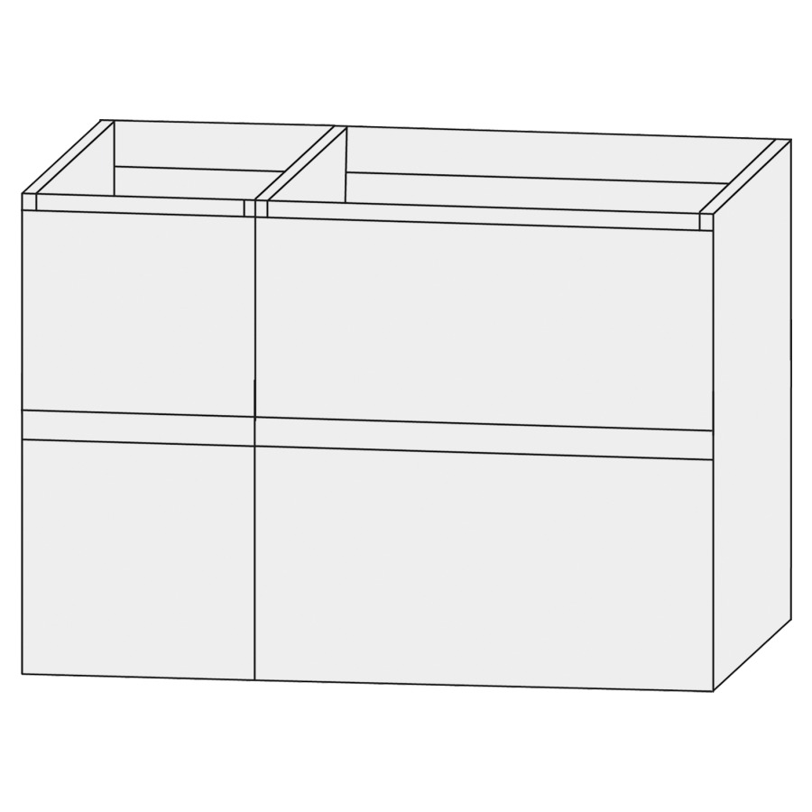 Élément inférieur  Design Line Tess
90 x 72 x 44 cm
2&nbsp;éléments de tiroir (30/60)
2&nbsp;tiroirs chacune, sans poignée
pour lavabo asymétrique pour meuble