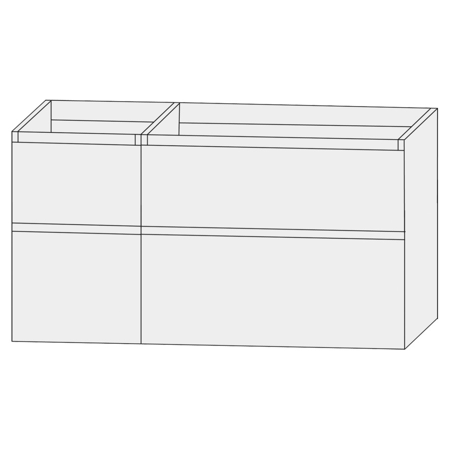 Élément inférieur  Design Line Tess
120 x 72 x 44 cm
2&nbsp;éléments de tiroir (30/60)
2&nbsp;tiroirs chacune, sans poignée
pour lavabo asymétrique pour meuble