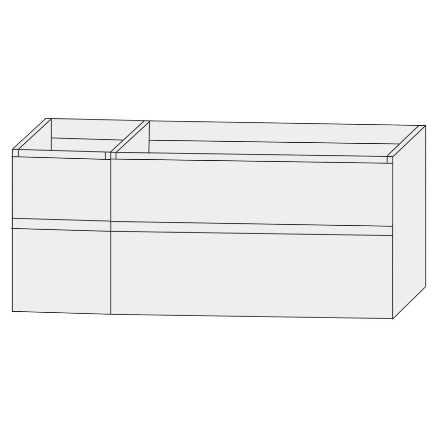 Unterbau Design Line Tess
120 x 64 x 44 cm
2 Schubladenelemente (30/60)
je 2 Schubladen, grifflos
für Möbelwaschtisch asymmetrisch