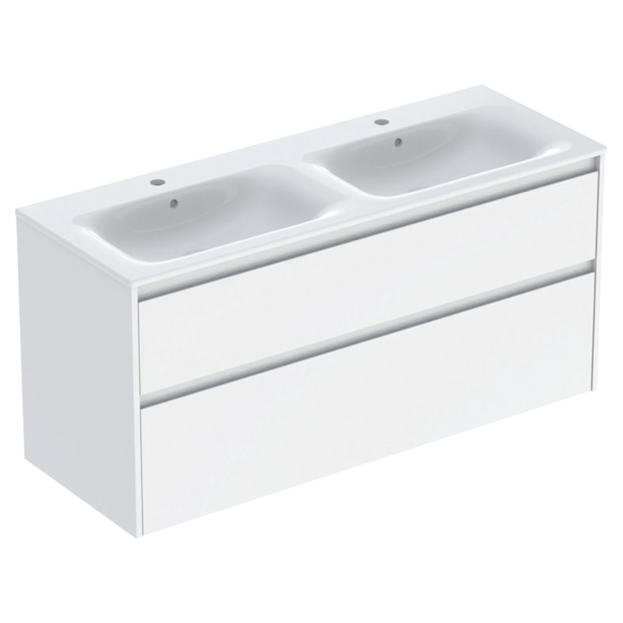 Combinaison de meuble RENOVA PLAN
130 x 62.1 x 48 cm
avec lavabo double meuble 
blanc avec trop-plein
élément de tiroir, 2&nbsp;tiroirs
sans siphon gain de place
avec matériel de fixation