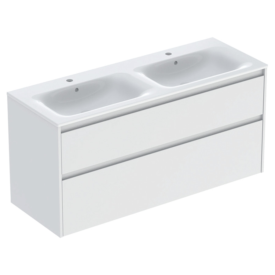 Combinaison de meuble RENOVA PLAN
130 x 62.1 x 48 cm
avec lavabo double meuble 
blanc avec trop-plein
élément de tiroir, 2&nbsp;tiroirs
sans siphon gain de place
avec matériel de fixation