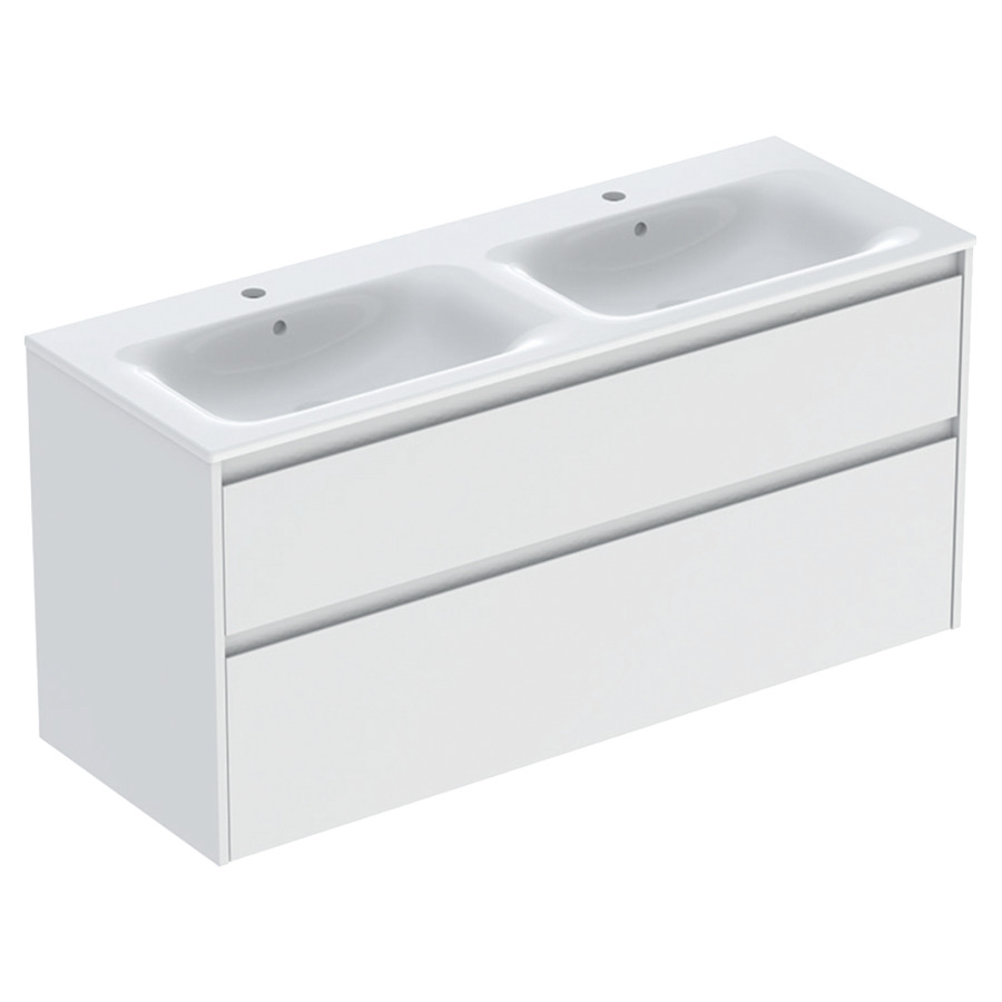 Combinaison de meuble RENOVA PLAN
130 x 62.1 x 48 cm
avec lavabo double meuble 
blanc avec trop-plein
élément de tiroir, 2&nbsp;tiroirs
sans siphon gain de place
avec matériel de fixation