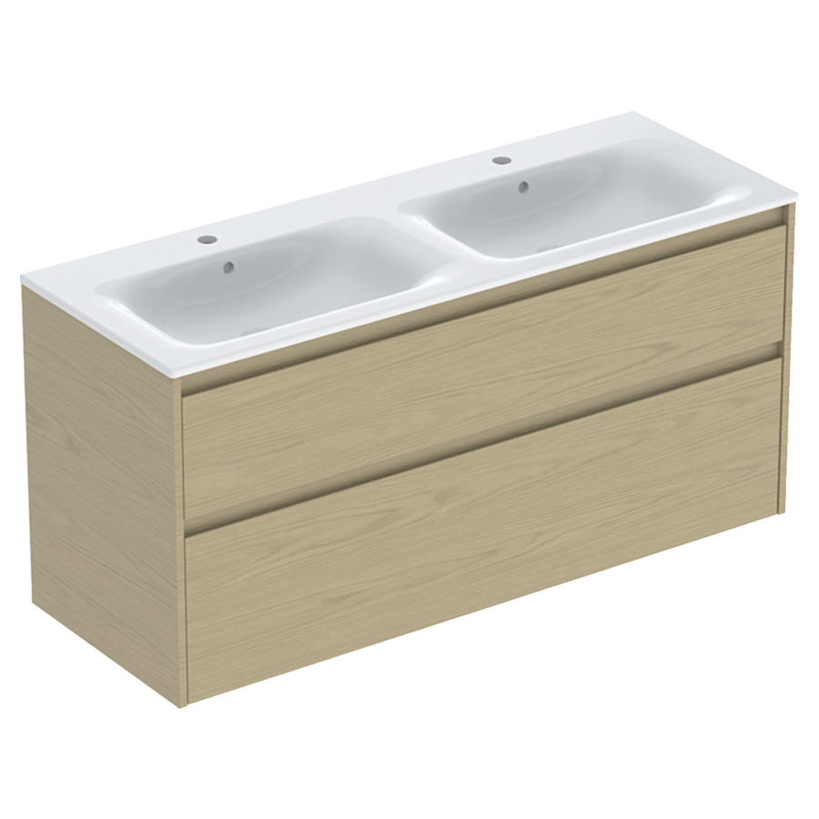 Combinaison de meuble RENOVA PLAN
130 x 62.1 x 48 cm
avec lavabo double meuble 
blanc avec trop-plein
élément de tiroir, 2&nbsp;tiroirs
sans siphon gain de place
avec matériel de fixation