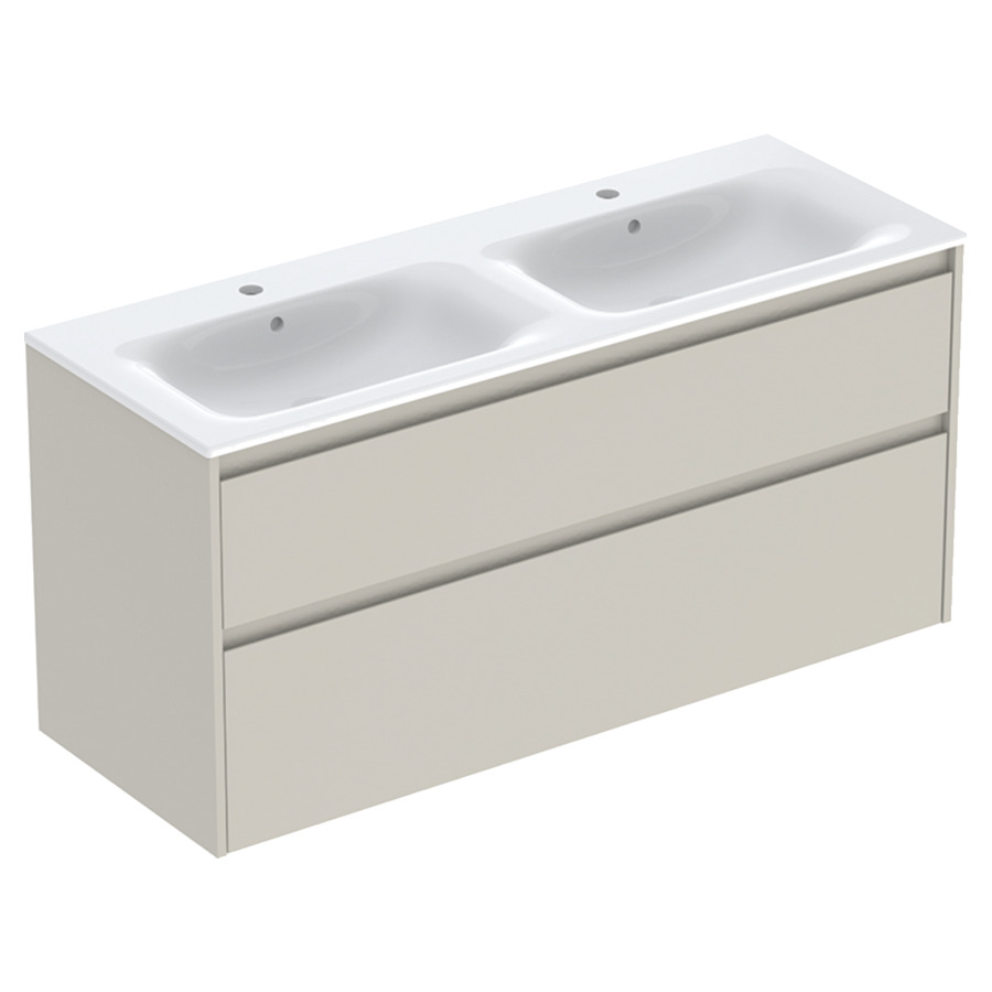 Combinaison de meuble RENOVA PLAN
130 x 62.1 x 48 cm
avec lavabo double meuble 
blanc avec trop-plein
élément de tiroir, 2&nbsp;tiroirs
sans siphon gain de place
avec matériel de fixation